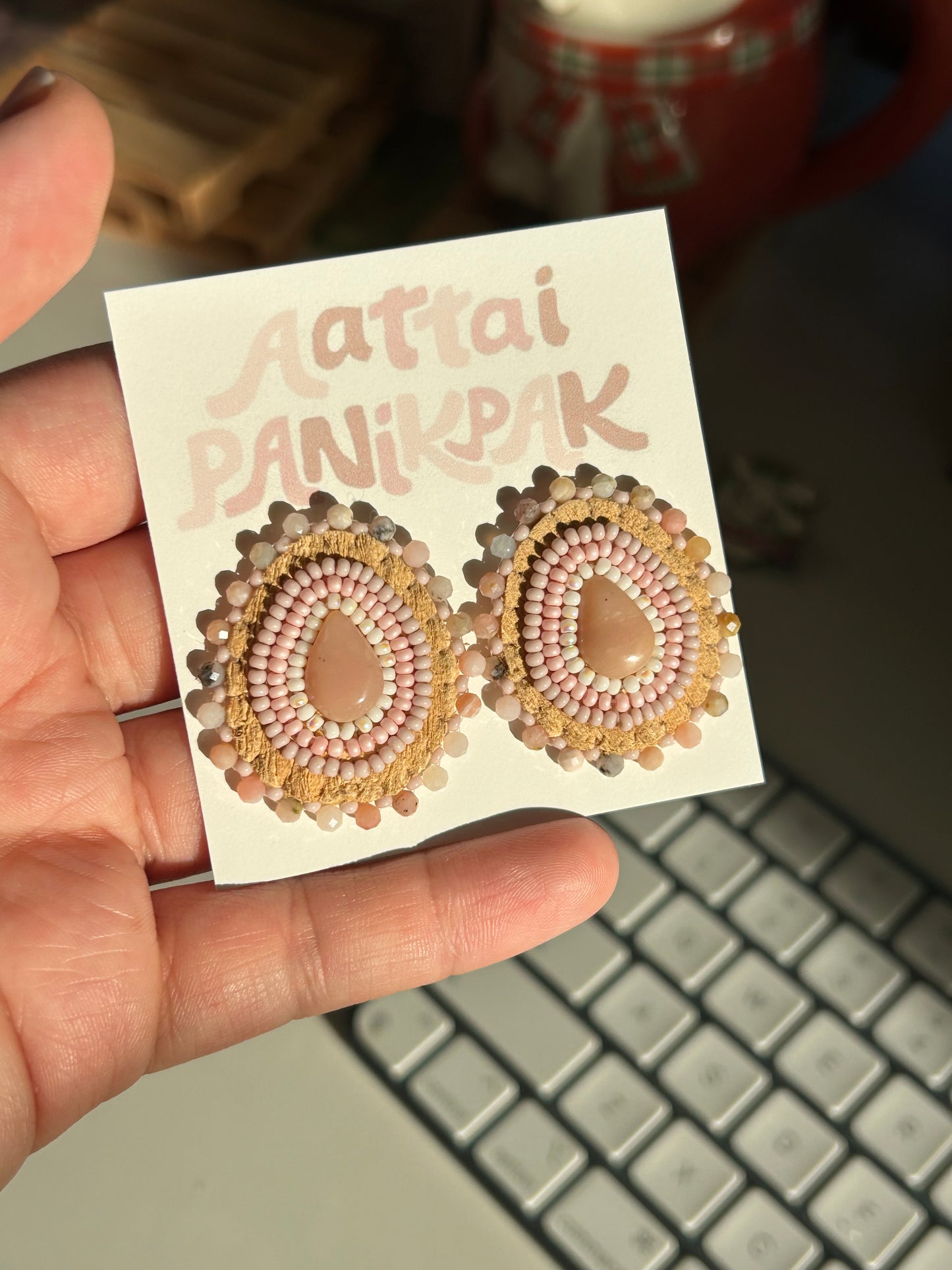 Blush pink opal studs