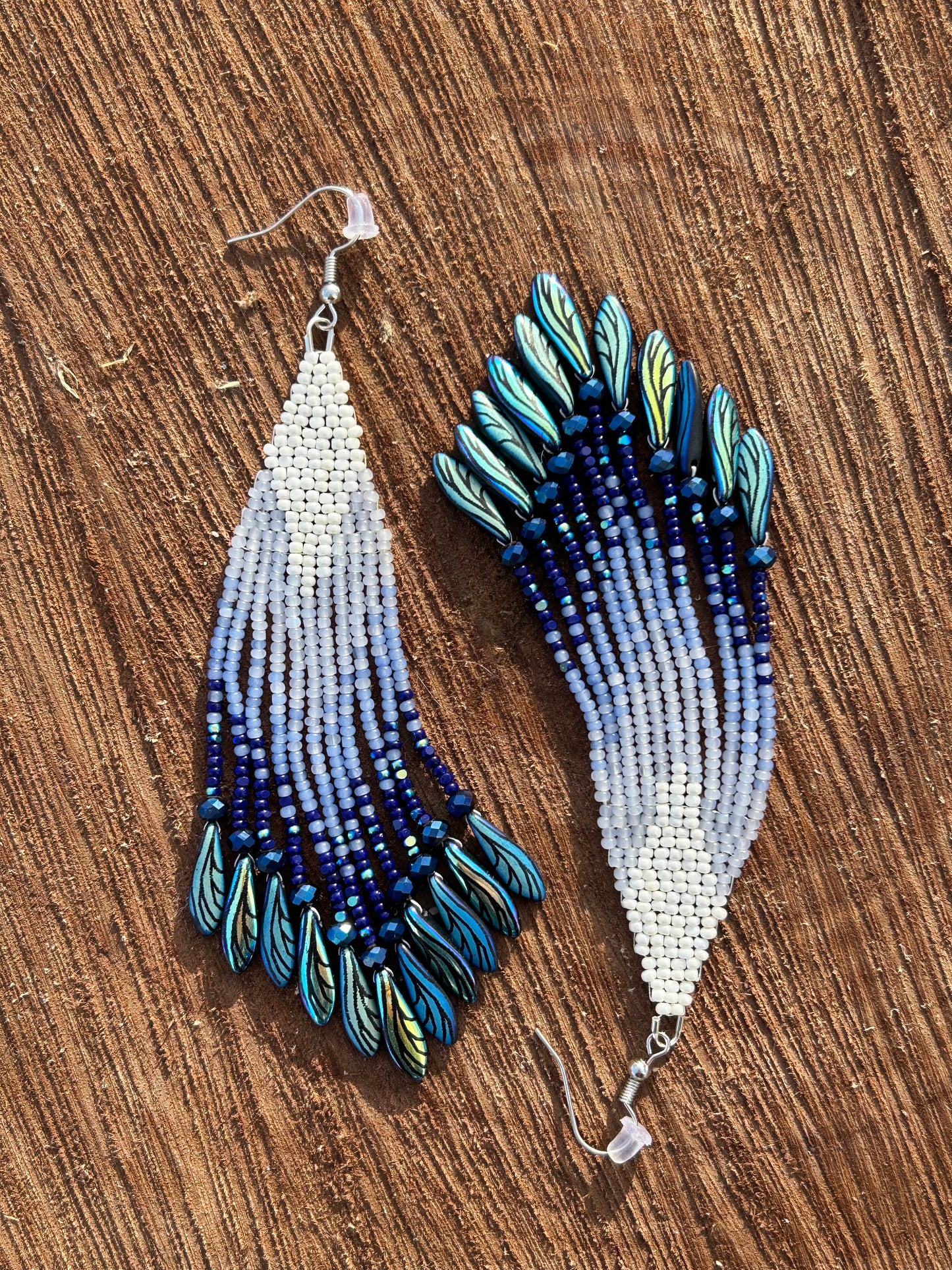 Icy blue fringe earrings