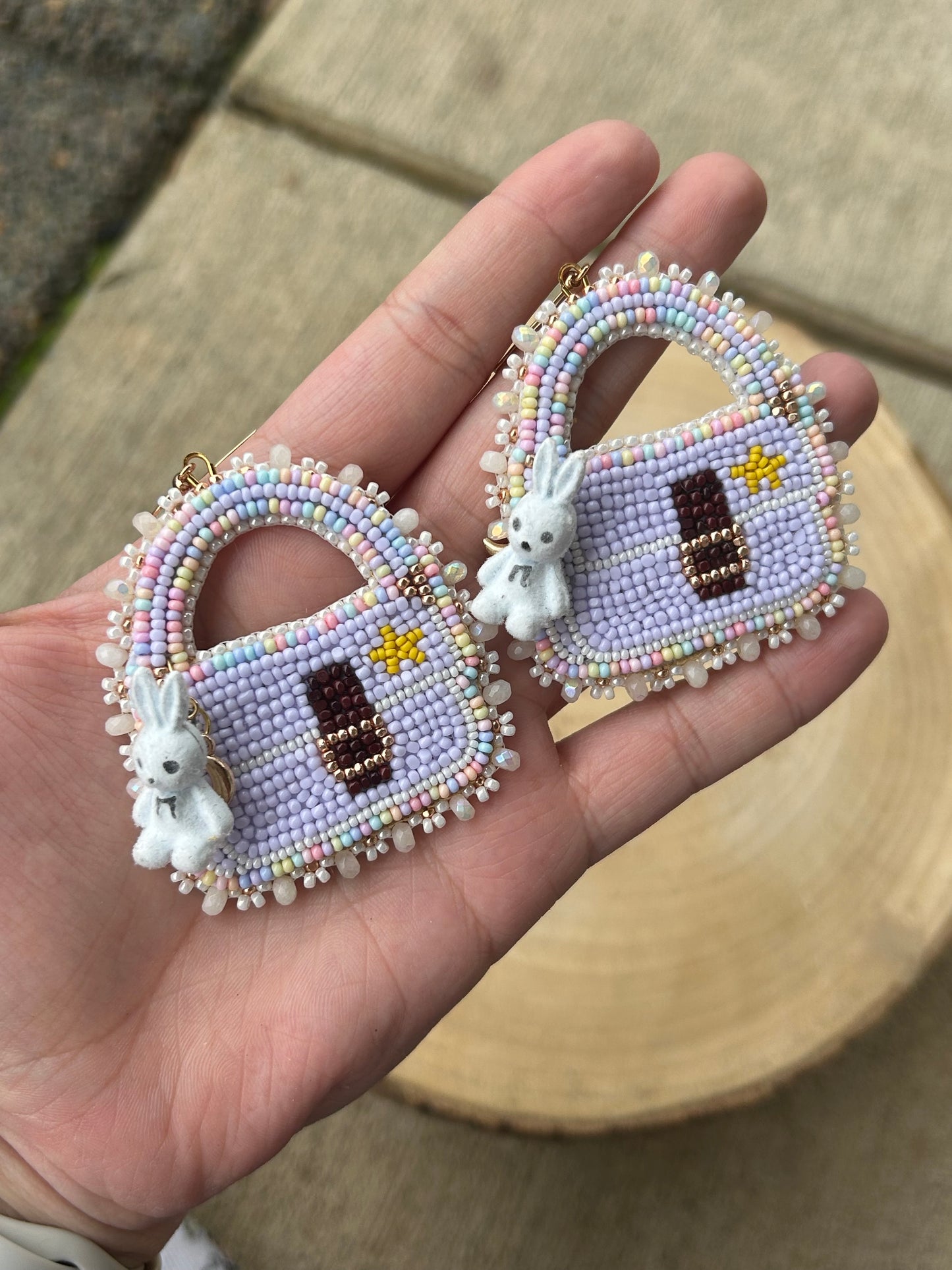 Lavender beaded purse with charm